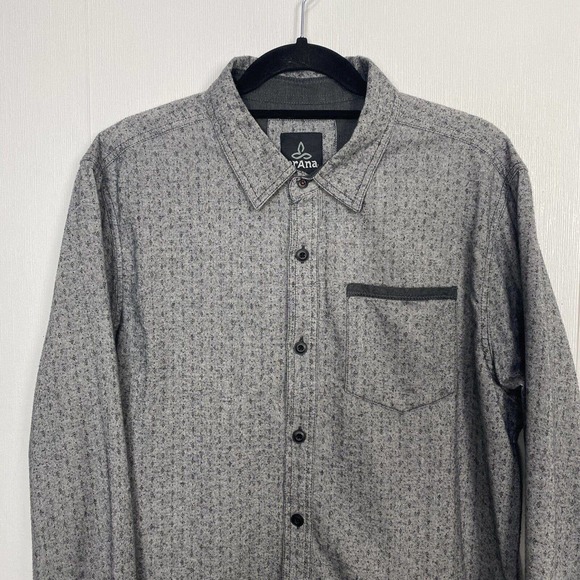 Prana Men's Gray Long Sleeve Button Down Shirt With Logo Size Large. - Picture 2 of 8